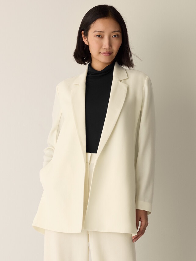 Nwt Eileen Fisher Stretch Wool Crepe Long Blazer Easy Fit, Thigh Length Sz L